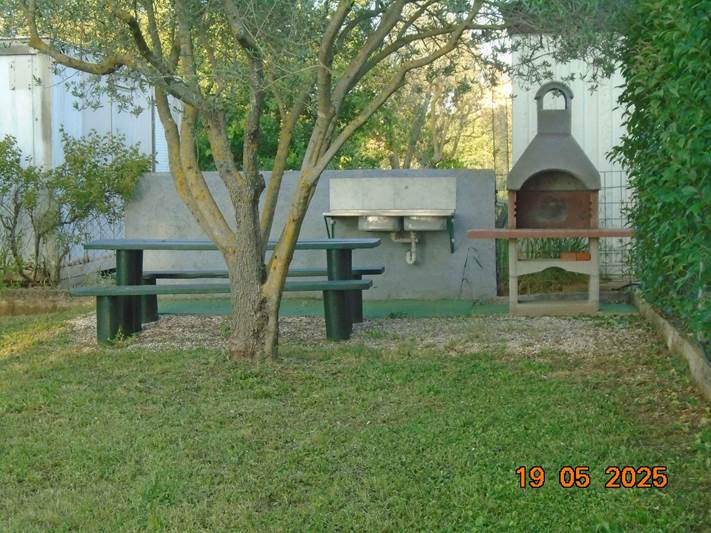 A picnic table and bench in a backyard

AI-generated content may be incorrect.